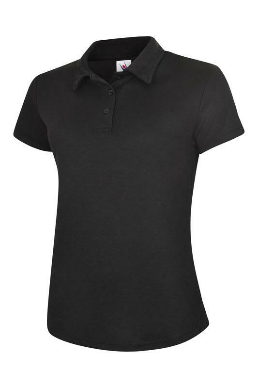 A Uneek UC128 ladies ultra cool workwear polo shirt in Black
