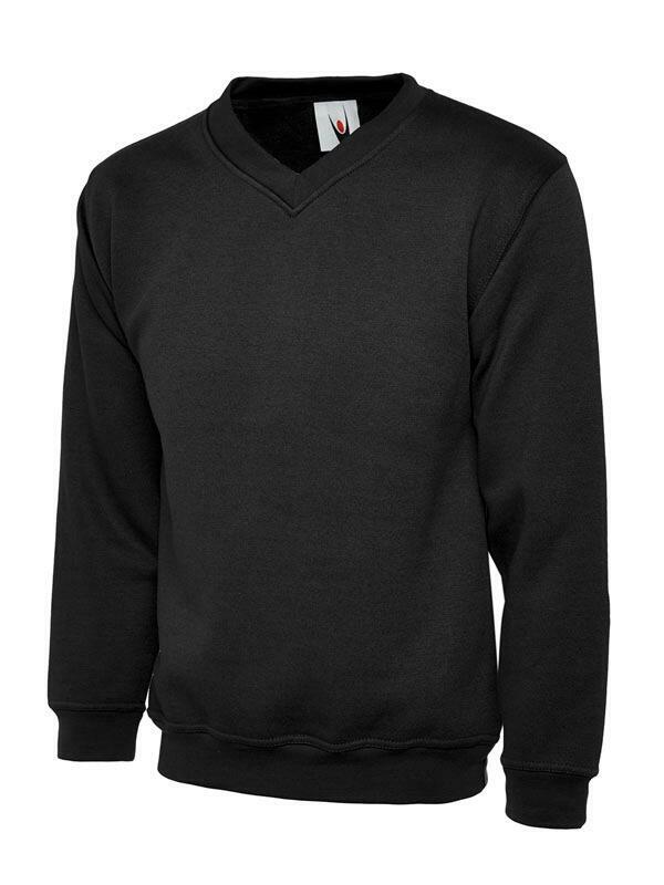A Uneek UC206 childrens unisex classic v-neck sweatshirt in Black