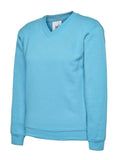 A Uneek UC206 childrens unisex classic v-neck sweatshirt in Sky