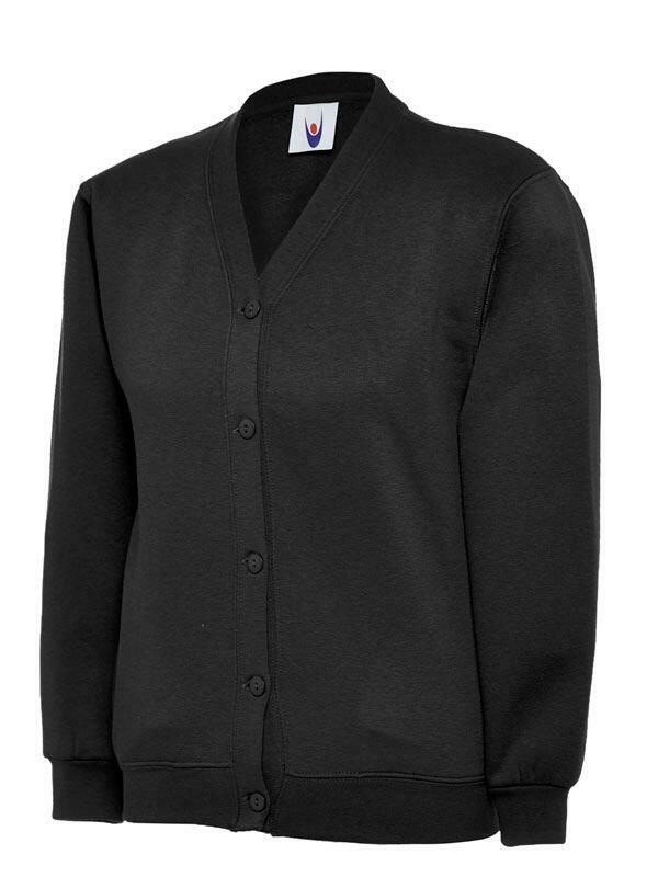 A Uneek UC207 childrens unisex classic  cardigan in Black