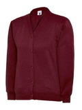 A Uneek UC207 childrens unisex classic  cardigan in Maroon