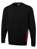 Uneek Two Tone Crew New Sweatshirt in Black with Red detailing