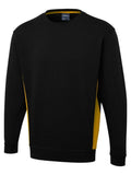 Uneek Two Tone Crew New Sweatshirt in Black with Yellow detailing