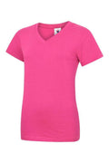 A Uneek UC319 ladies classic v-neck t-shirt in Hot Pink