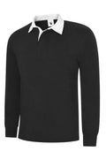 A Uneek UC402 adult unisex classic rugby shirt in Black