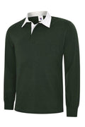 A Uneek UC402 adult unisex classic rugby shirt in Bottle Green