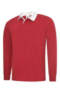 A Uneek UC402 adult unisex classic rugby shirt in Red