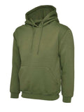 A Uneek UC502 adult unisex classic hooded sweatshirt shirt in Military Green