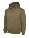 A Uneek UC502 adult unisex classic hooded sweatshirt shirt in Olive