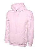A Uneek UC502 adult unisex classic hooded sweatshirt shirt in Pink