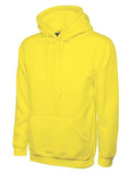 A Uneek UC502 adult unisex classic hooded sweatshirt shirt in Yellow