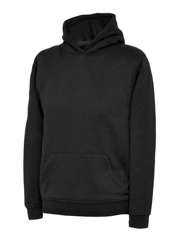 A Uneek UC503 childrens unisex classic hooded sweatshirt shirt in Black