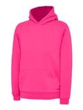 A Uneek UC503 childrens unisex classic hooded sweatshirt shirt in Hot Pink
