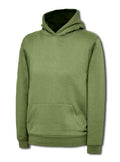 A Uneek UC503 childrens unisex classic hooded sweatshirt shirt in Military Green