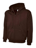 A Uneek UC504 adult unisex classic full-ziphooded sweatshirt shirt in Brown