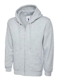 A Uneek UC504 adult unisex classic full-ziphooded sweatshirt shirt in Heather Grey