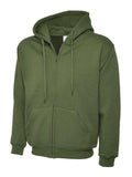 A Uneek UC504 adult unisex classic full-ziphooded sweatshirt shirt in Olive