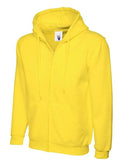 A Uneek UC504 adult unisex classic full-ziphooded sweatshirt shirt in Yellow