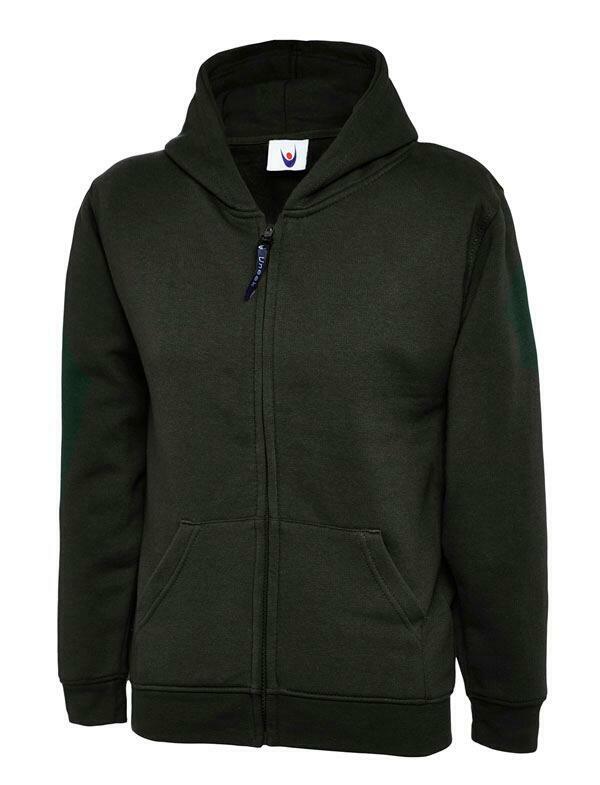 A Uneek UC506 childrens unisex classic hooded sweatshirt shirt in Black