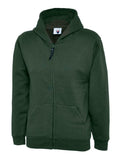 A Uneek UC506 childrens unisex classic hooded sweatshirt shirt in Bottle Green
