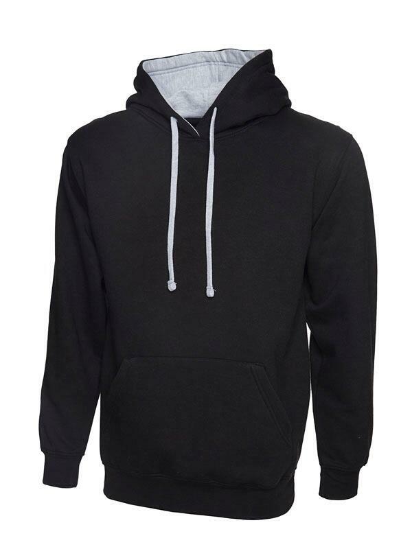 A Uneek UC507 adult unisex contrast hooded sweatshirt shirt in Black/Heather Grey