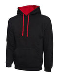 A Uneek UC507 adult unisex contrast hooded sweatshirt shirt in Black/Red