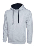 A Uneek UC507 adult unisex contrast hooded sweatshirt shirt in Heather Grey/Navy
