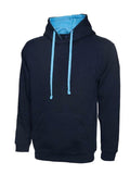 A Uneek UC507 adult unisex contrast hooded sweatshirt shirt in Navy/Sky