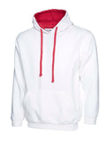A Uneek UC507 adult unisex contrast hooded sweatshirt shirt in White/Fuchsia