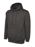 A Uneek Ladies Deluxe Hooded Sweatshirt in Charcoal on a white background