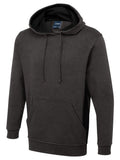 A Uneek Two Tone Hooded Sweatshirt in Charcoal and Black on a white background