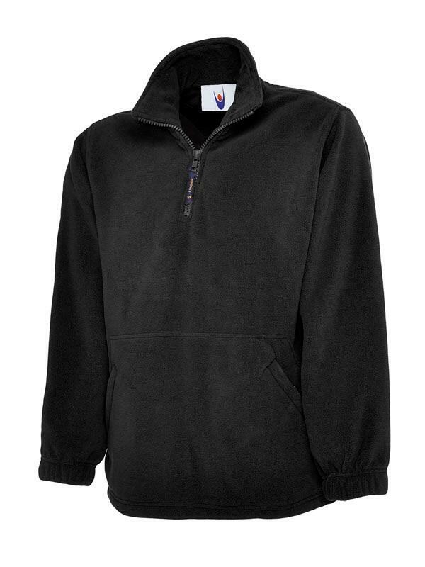 A Uneek UC602 adult unisex classic quarter-zip fleece jacket in Black