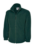 A Uneek UC604 adult unisex classic full-zip fleece jacket in Bottle Green