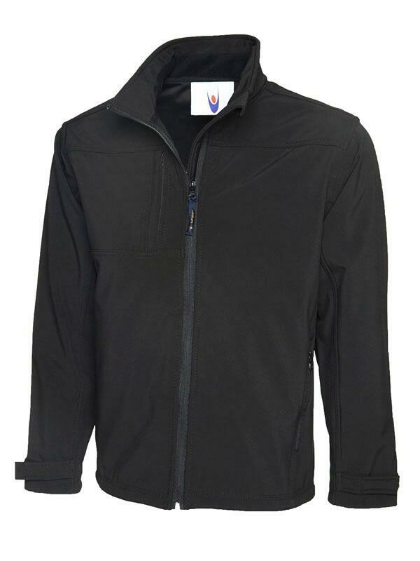 A Uneek UC611 adult unisex deluxe soft shell jacket in Black