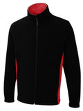 Uneek Two Tone Full Zip Fleece Jacket in Black & Red on a white background