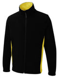 Uneek Two Tone Full Zip Fleece Jacket in Black & Yellow on a white background