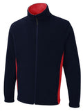 Uneek Two Tone Full Zip Fleece Jacket in Navy & Red on a white background