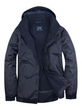 A Uneek Premium Outdoor Jacket in Navy on a white background