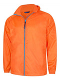 A Uneek Breathable Active Jacket in Fiery Orange & Surf Blue on a white background