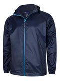 A Uneek Breathable Active Jacket in Navy & Surf Blue on a white background