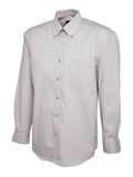 A silver grey Uneek UC701 button-up shirt with long sleeves and a collar, displayed on a plain background.