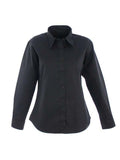 Uneek UC703 black button-up dress shirt with long sleeves, displayed on a white background.