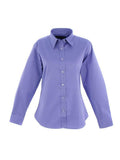 Uneek UC703 mid blue button-up dress shirt with long sleeves, displayed on a white background.