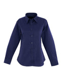Uneek UC703 navy button-up dress shirt with long sleeves, displayed on a white background.