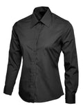 A black UC711 button-down dress shirt displayed on a white background, featuring a pointed collar and long sleeves.