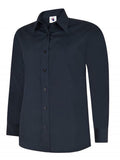 A navy UC711 button-down dress shirt displayed on a white background, featuring a pointed collar and long sleeves.