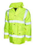 A Uneek UC803 adult unisex hi-vis safety jacket in Yellow