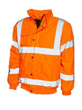 A Uneek UC804 adult unisex hi-vis safety bomber jacket in Orange