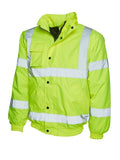 A Uneek UC804 adult unisex hi-vis safety bomber jacket in Yellow