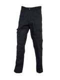 Uneek UC903 Black cargo pants with multiple pockets, displayed against a white background.